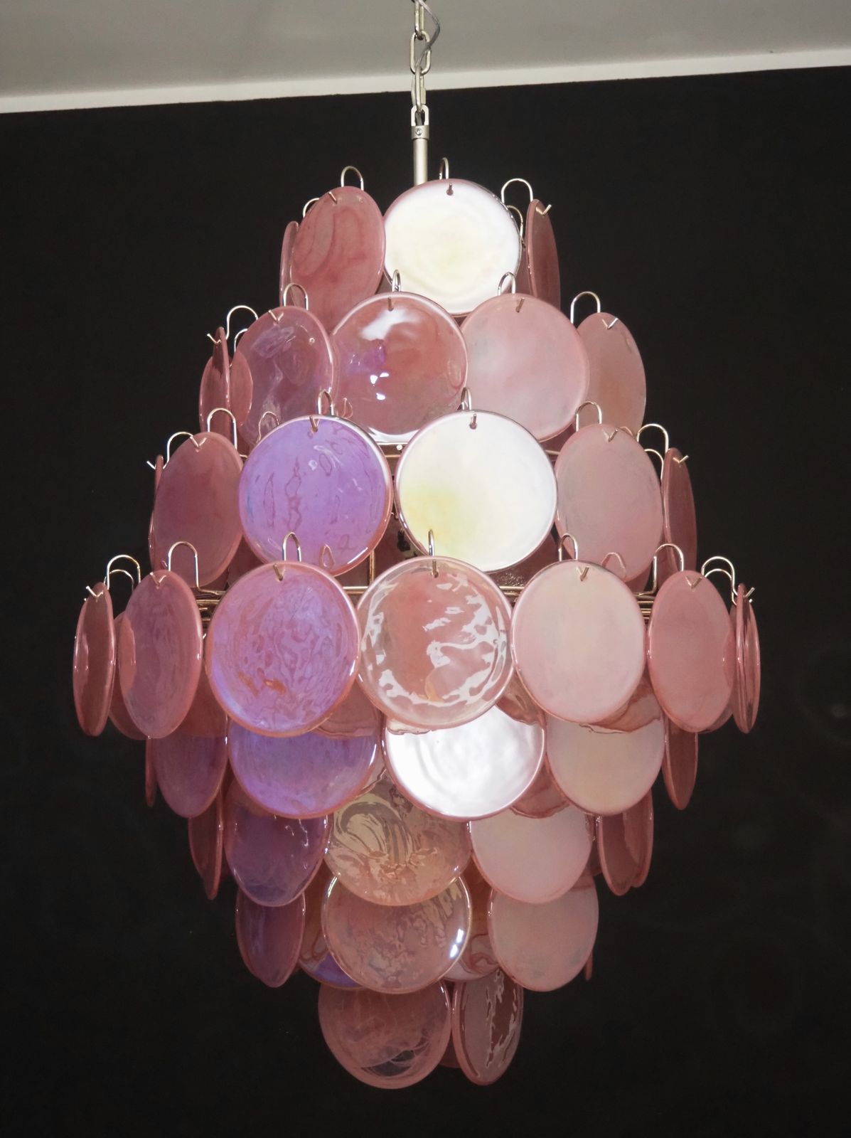 photo vinterior Huge Vintage Italian Murano Chandelier   87 Pink Alabaster Disks