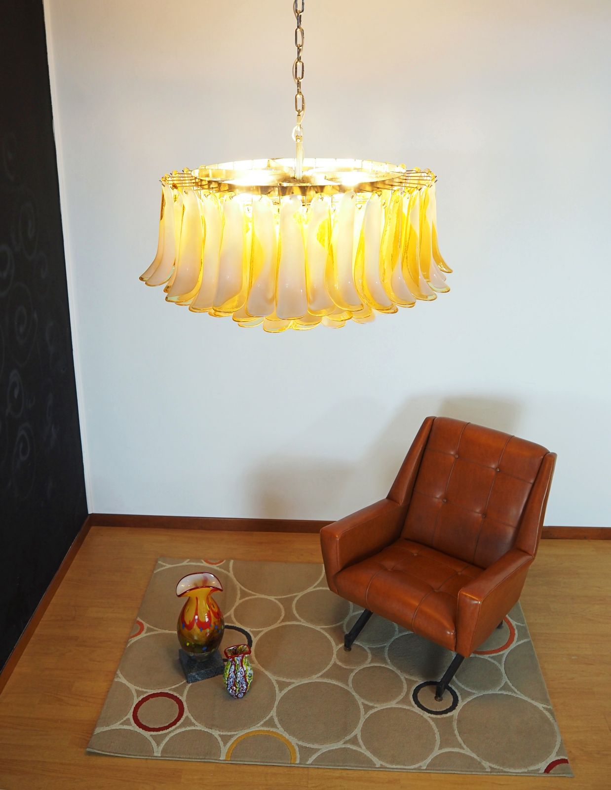Large Murano Glass Chandelier  101 Caramel Lattimo Glass Petal photo vinterior