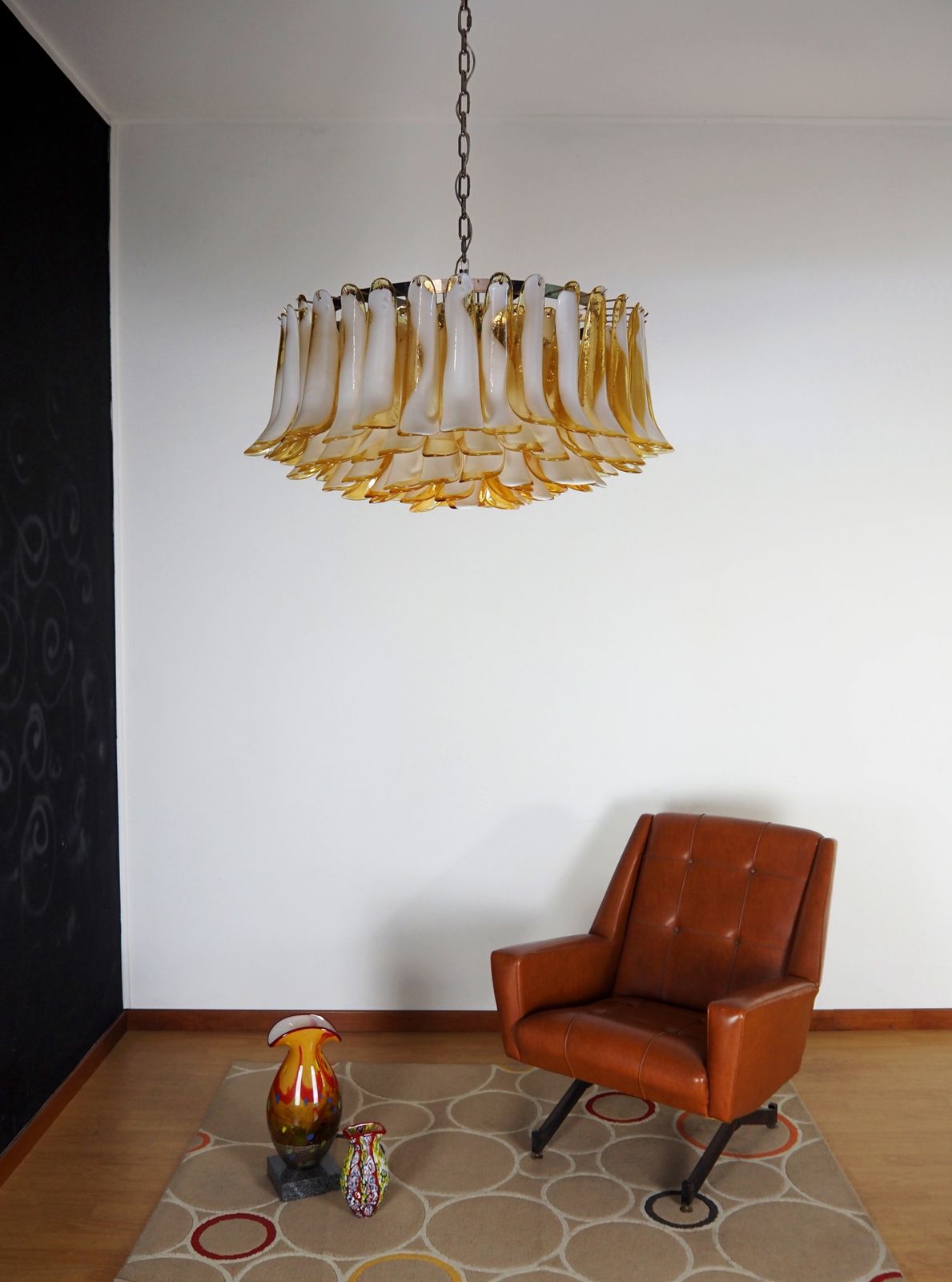Large Murano Glass Chandelier  101 Caramel Lattimo Glass Petal photo buy