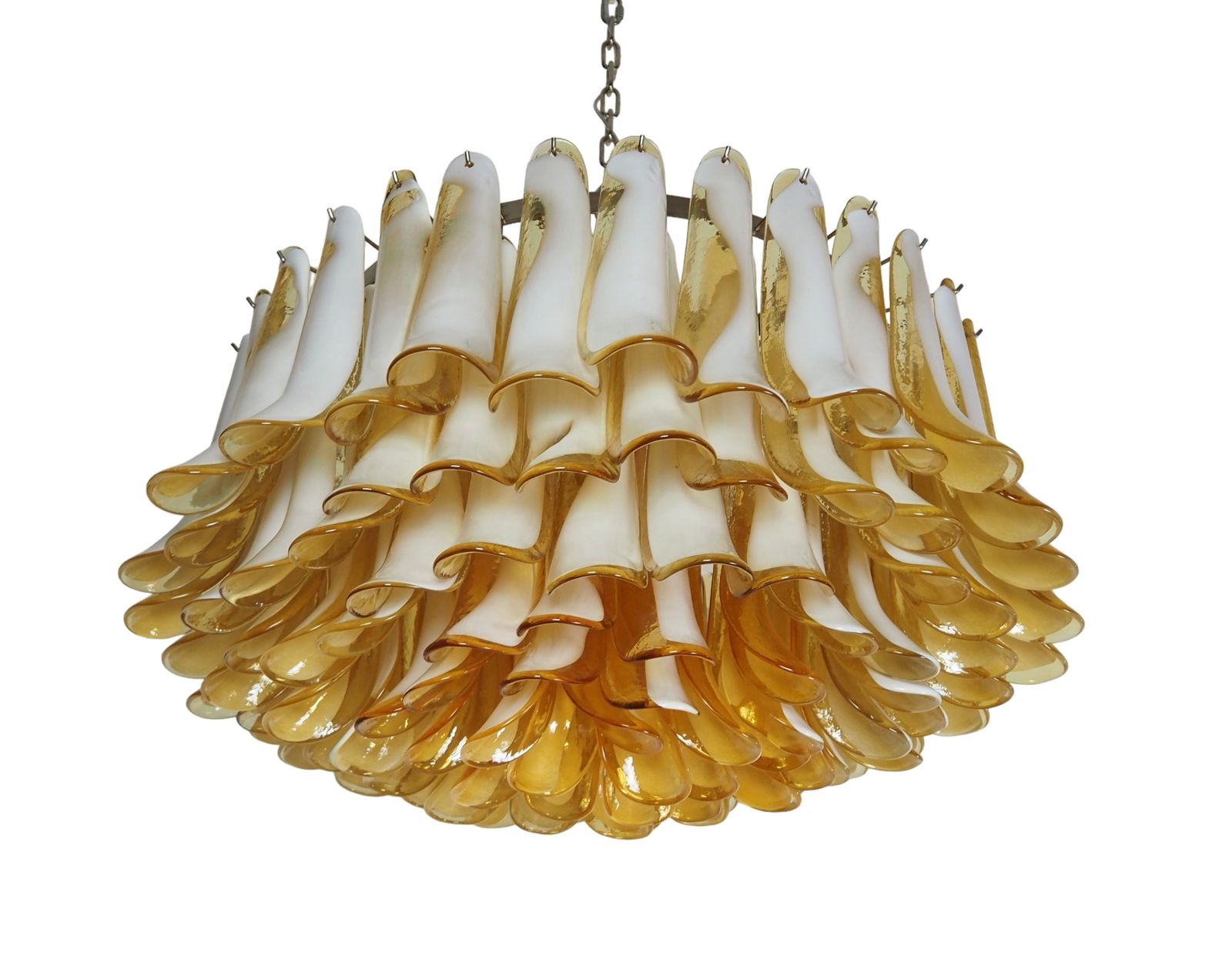 Large Murano Glass Chandelier  101 Caramel Lattimo Glass Petal