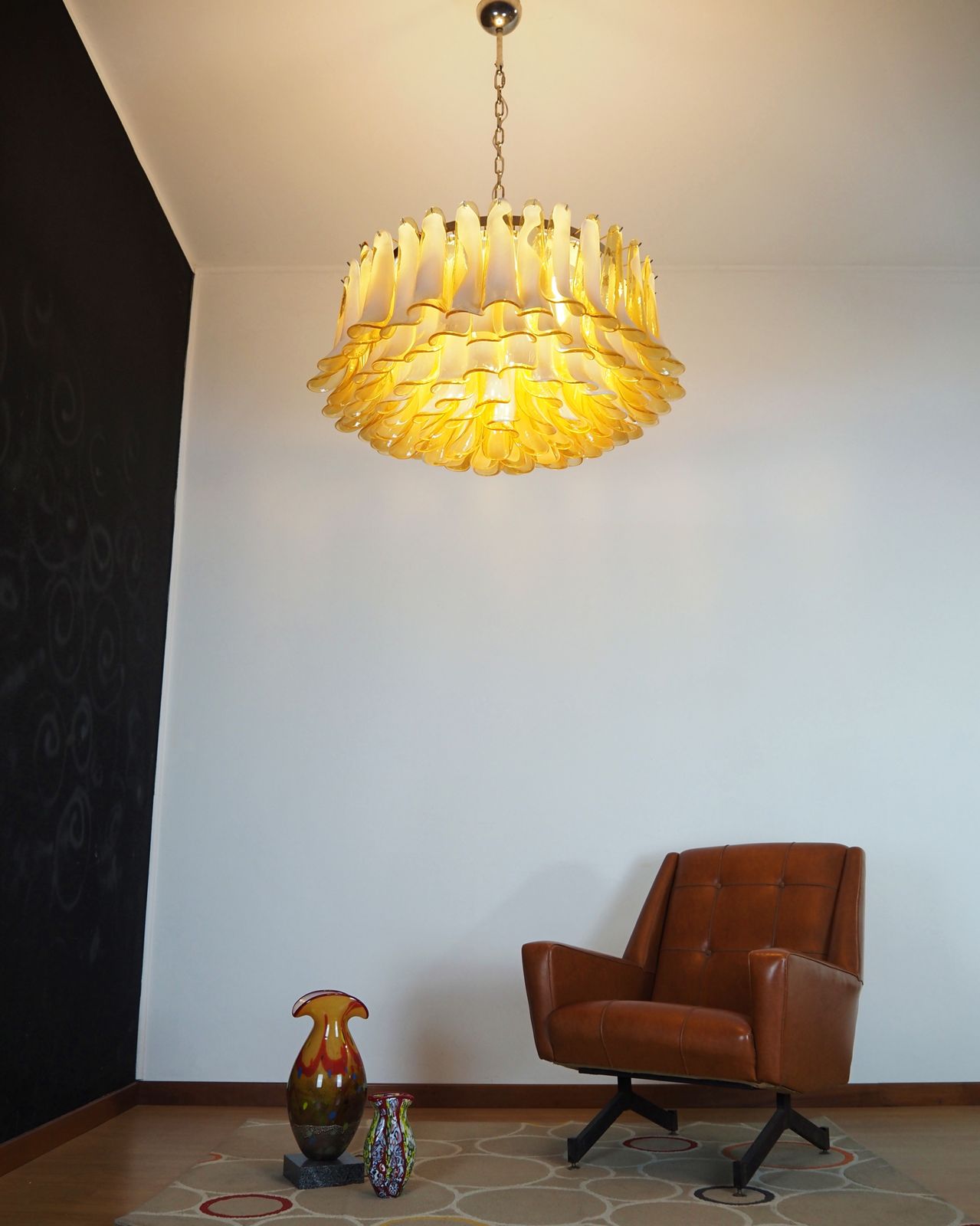 photo buy Large Murano Glass Chandelier  101 Caramel Lattimo Glass Petal