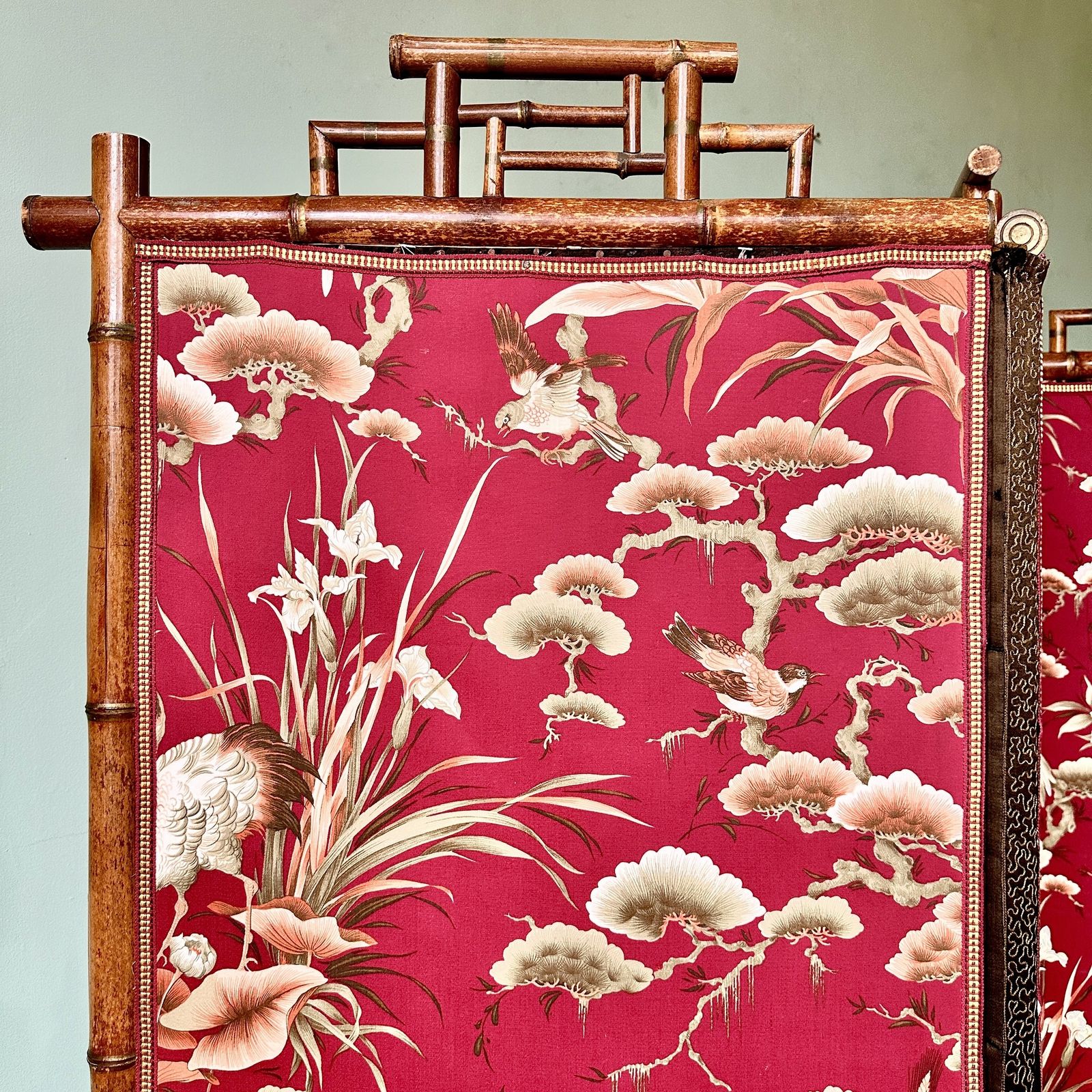 Large C19th Japanese Silk & Bamboo Screen Or Room Divider photo furniture