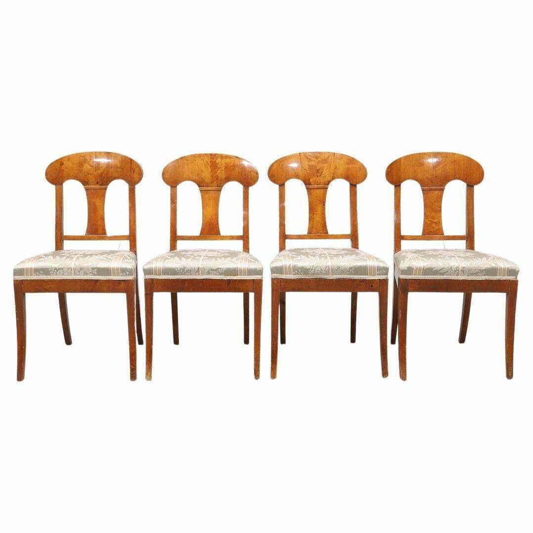 Swedish Biedermeier Dining Chairs Set Of 4 Quilt Golden Birch Honey Colour 1800s