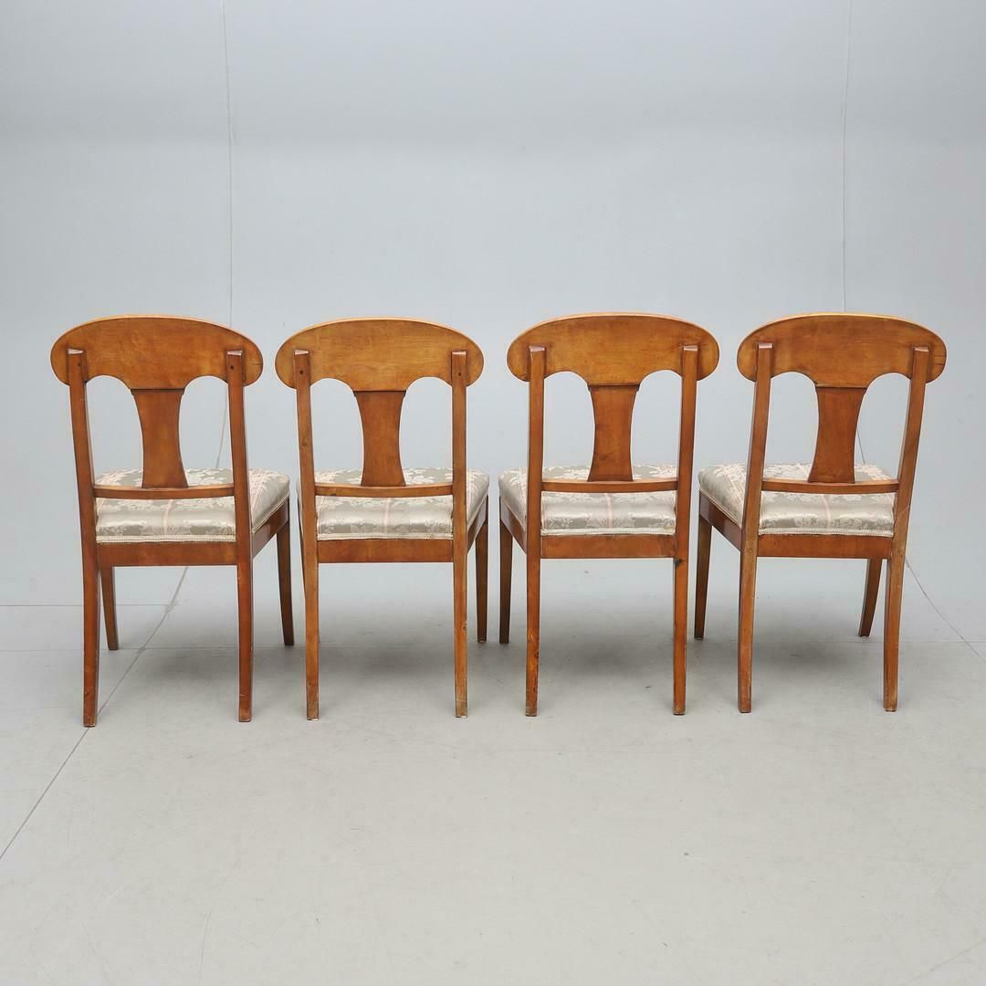 Swedish Biedermeier Dining Chairs Set Of 4 Quilt Golden Birch Honey Colour 1800s photo for sale