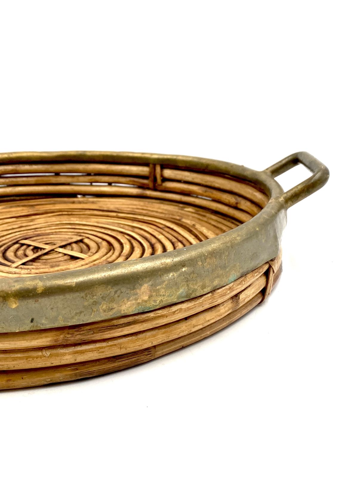 Hollywood Regency Brass And Wicker Vide Poche, Italy Ca. 1970 photo furniture