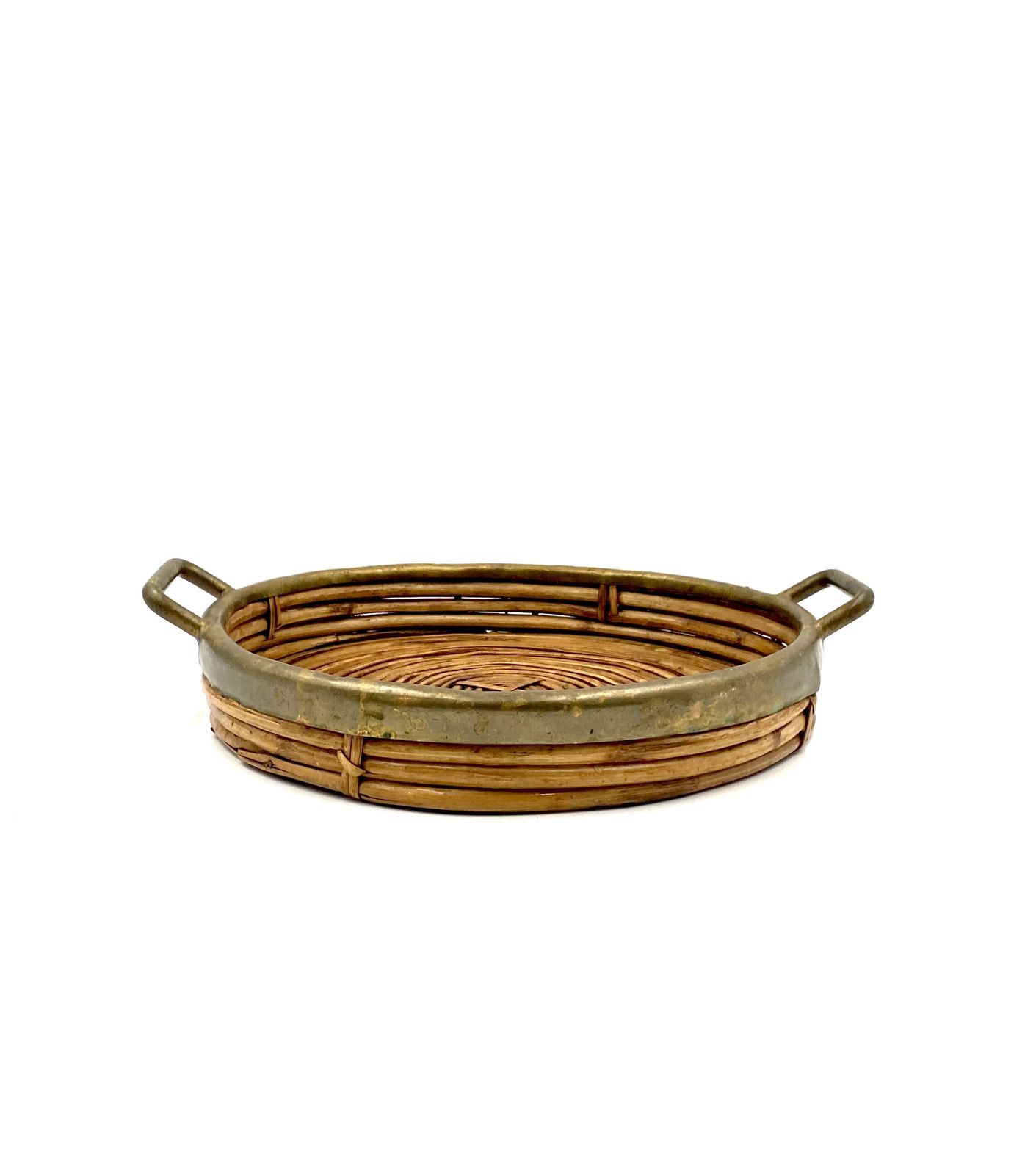 Hollywood Regency Brass And Wicker Vide Poche, Italy Ca. 1970 photo vinterior