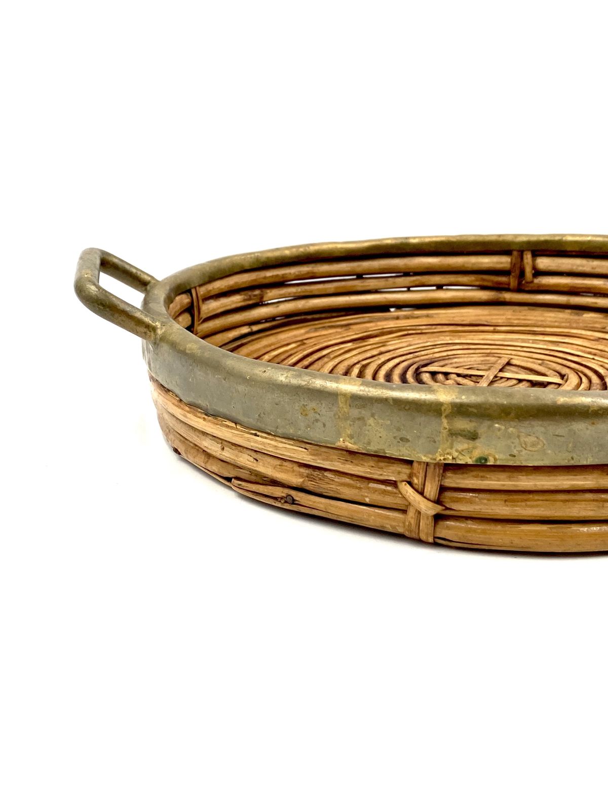 photo furniture Hollywood Regency Brass And Wicker Vide Poche, Italy Ca. 1970