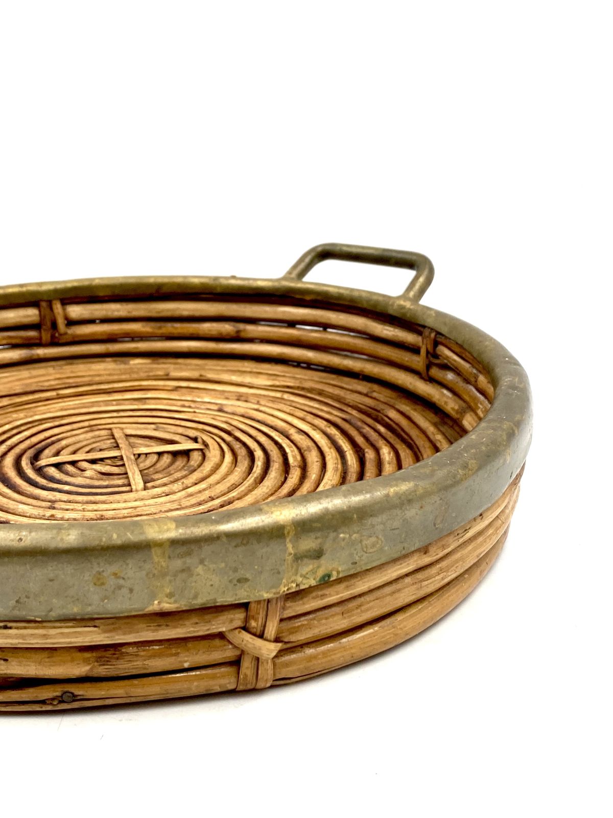 photo vinterior Hollywood Regency Brass And Wicker Vide Poche, Italy Ca. 1970