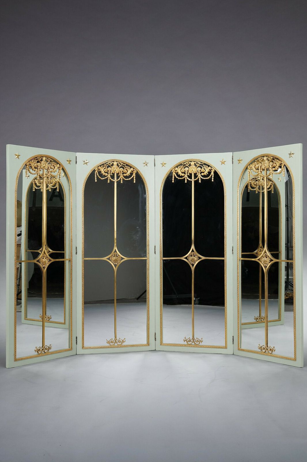 Mirror Screen In Lacquered Wood With Gilt Bronze Frame