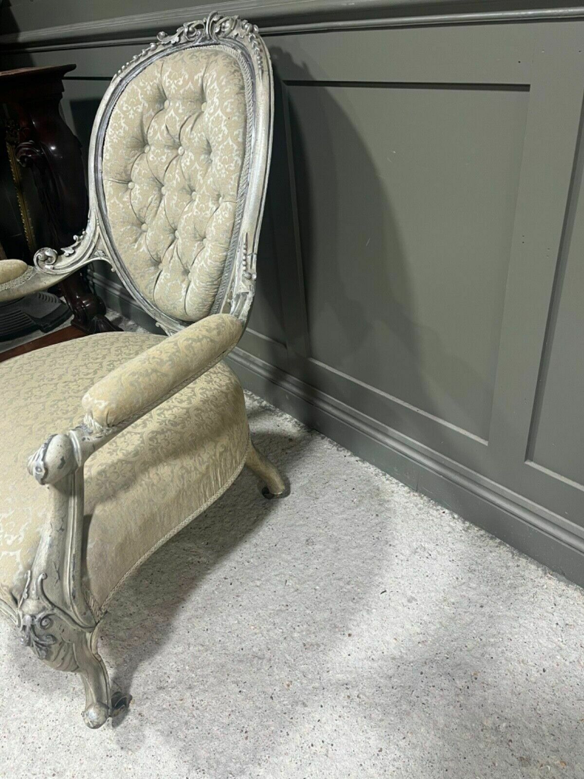 Antique Armchair French Carved Wood With Silver Frame photo buy