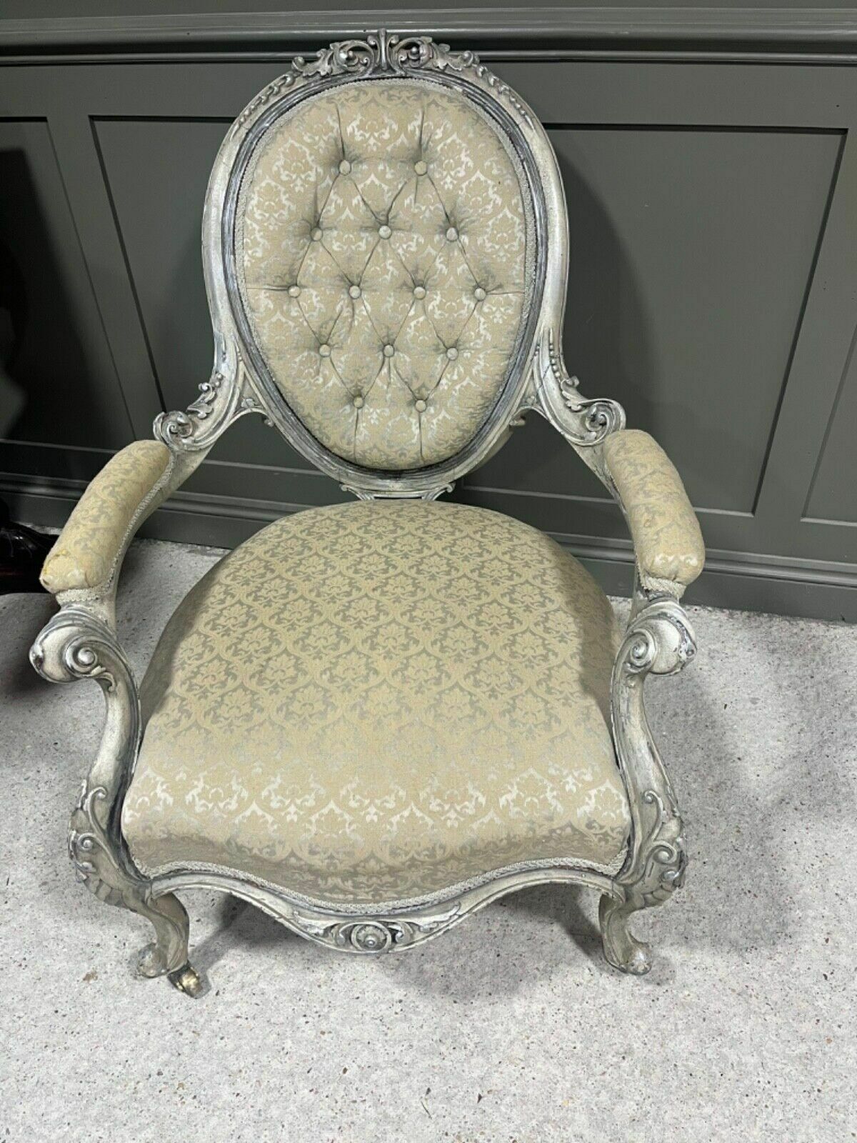 photo for sale Antique Armchair French Carved Wood With Silver Frame