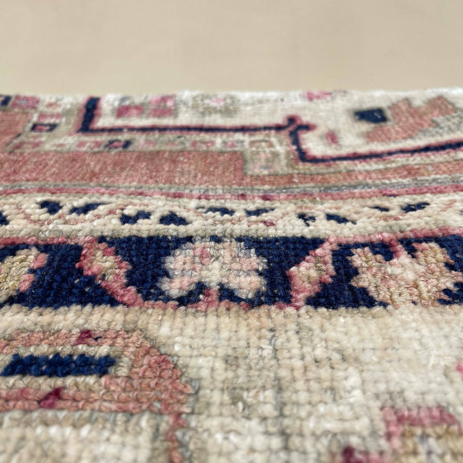 Antique Kilim Cushion Turkish Feather Filled Handwoven Patterned Beige Blue photo Textiles