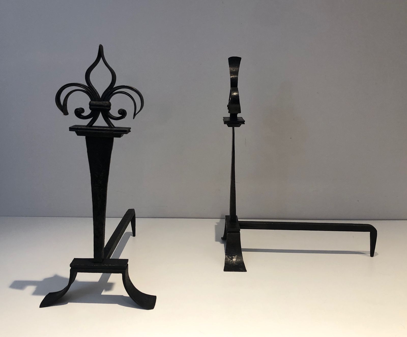 Important Pair Of Wrought Iron Andirons With Fleurs De Lys photo Home Fixtures