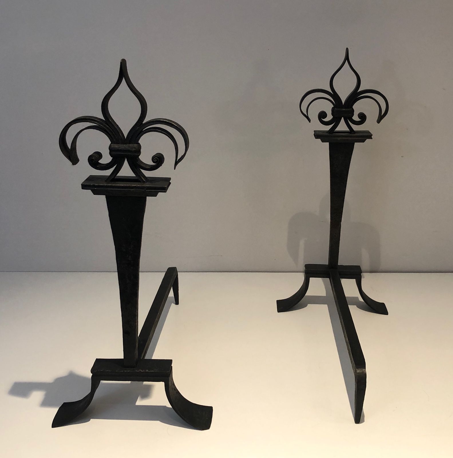 Important Pair Of Wrought Iron Andirons With Fleurs De Lys photo 1250.0