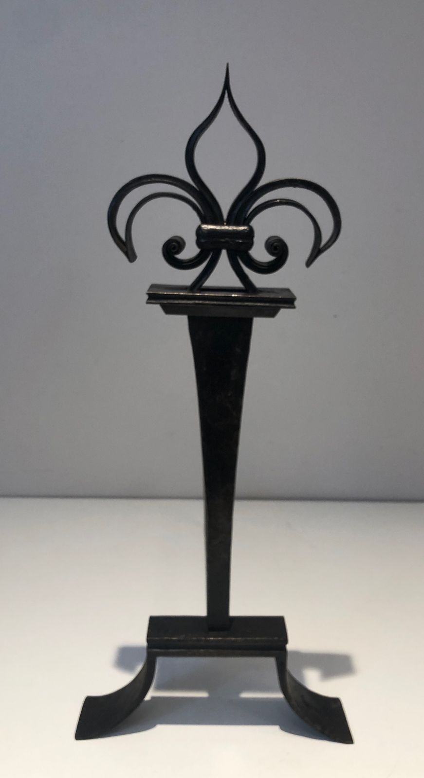 Important Pair Of Wrought Iron Andirons With Fleurs De Lys photo vintage