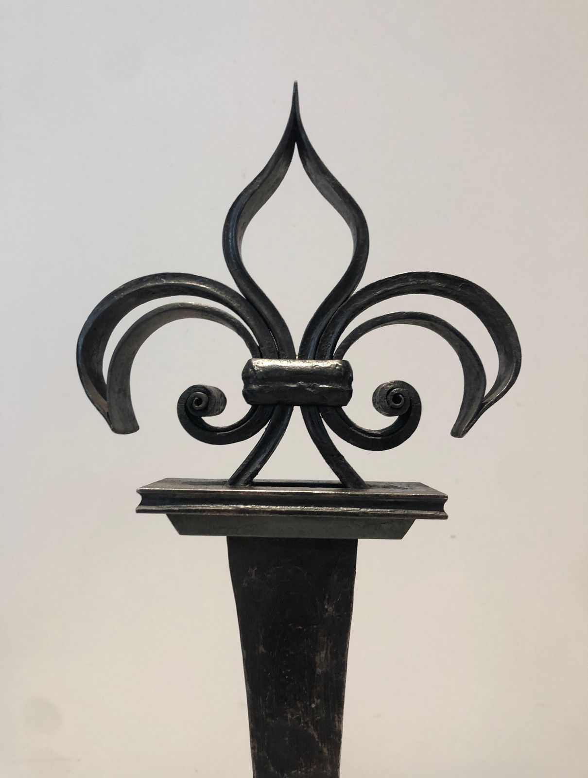 photo buy Important Pair Of Wrought Iron Andirons With Fleurs De Lys