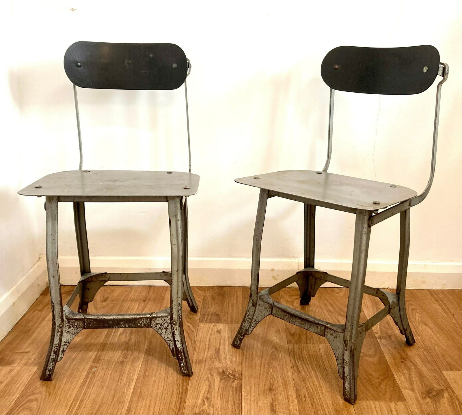 3 Available Industrial Tansad Swivel Office Chair Metal Vintage Retro Antique Machinist Desk School Architect
