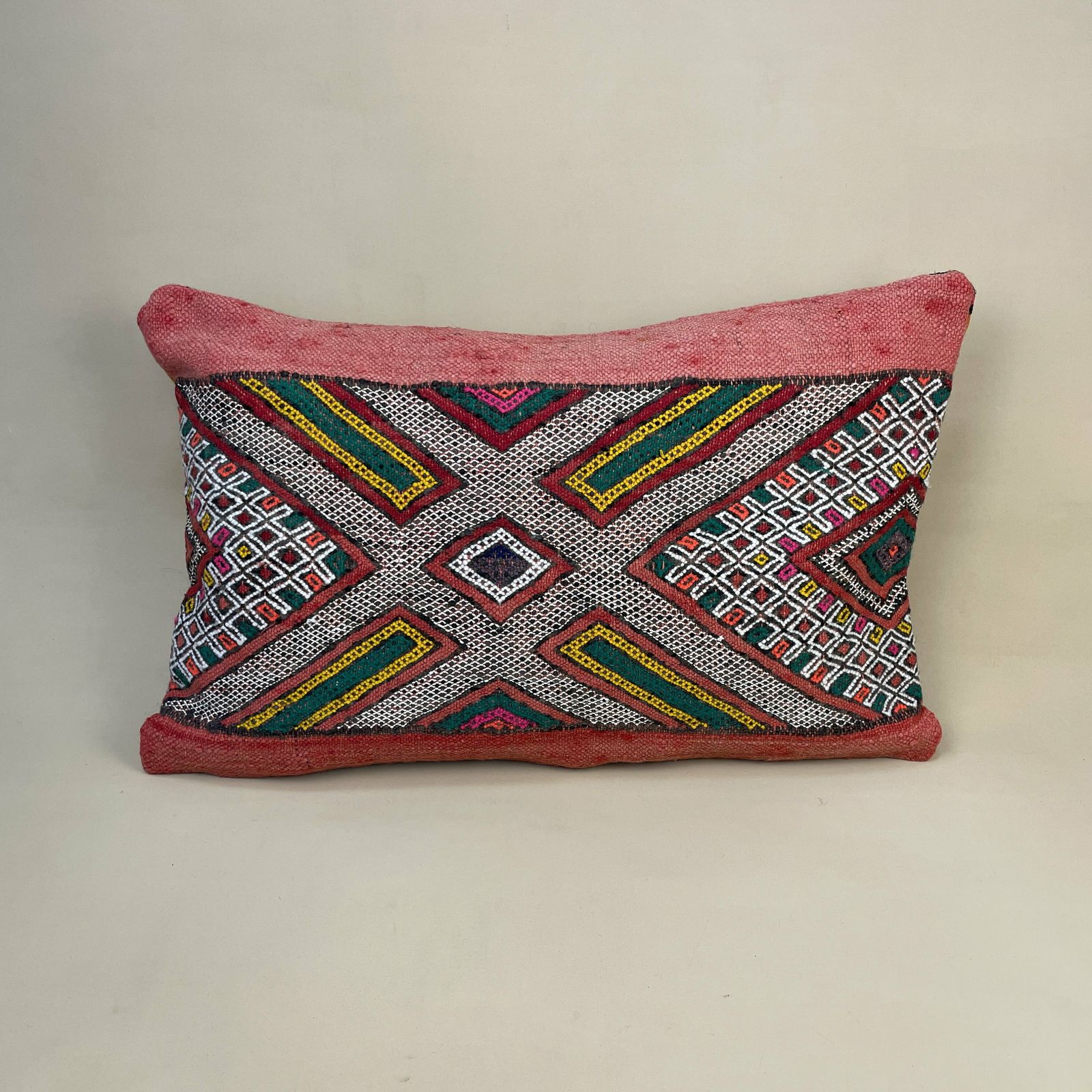 Antique Kilim Cushioncarpet Bolster Pillow Feather Filled Handwoven Red White