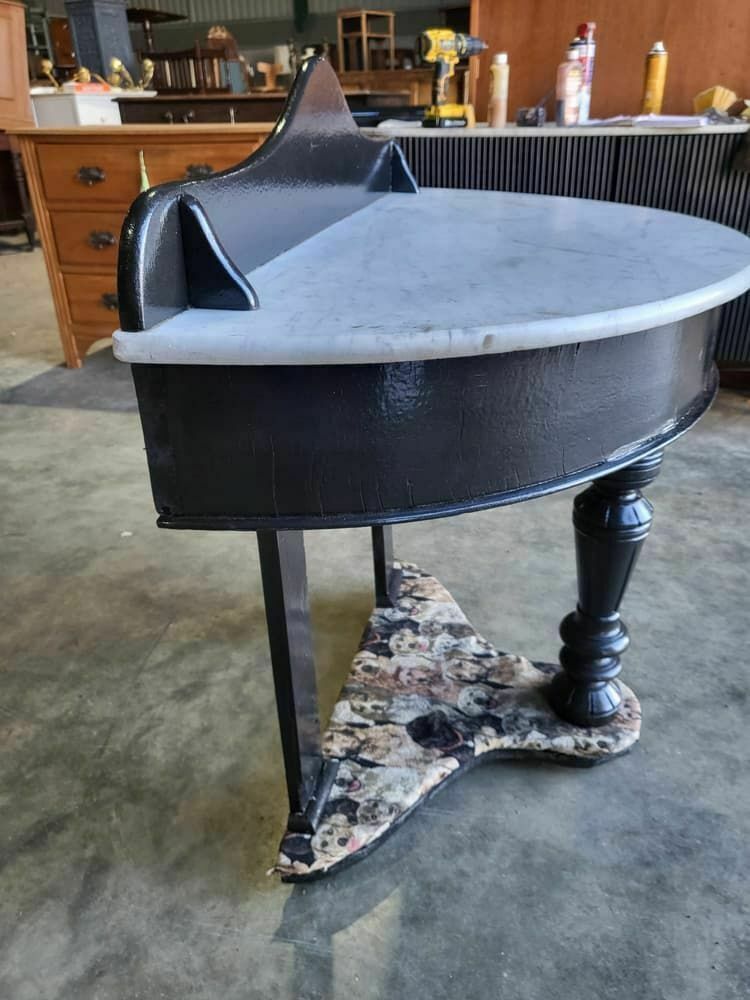 Antique Victorian Demilune Black Marble Wash Stand Side Table Dogs Turned Legs photo buy