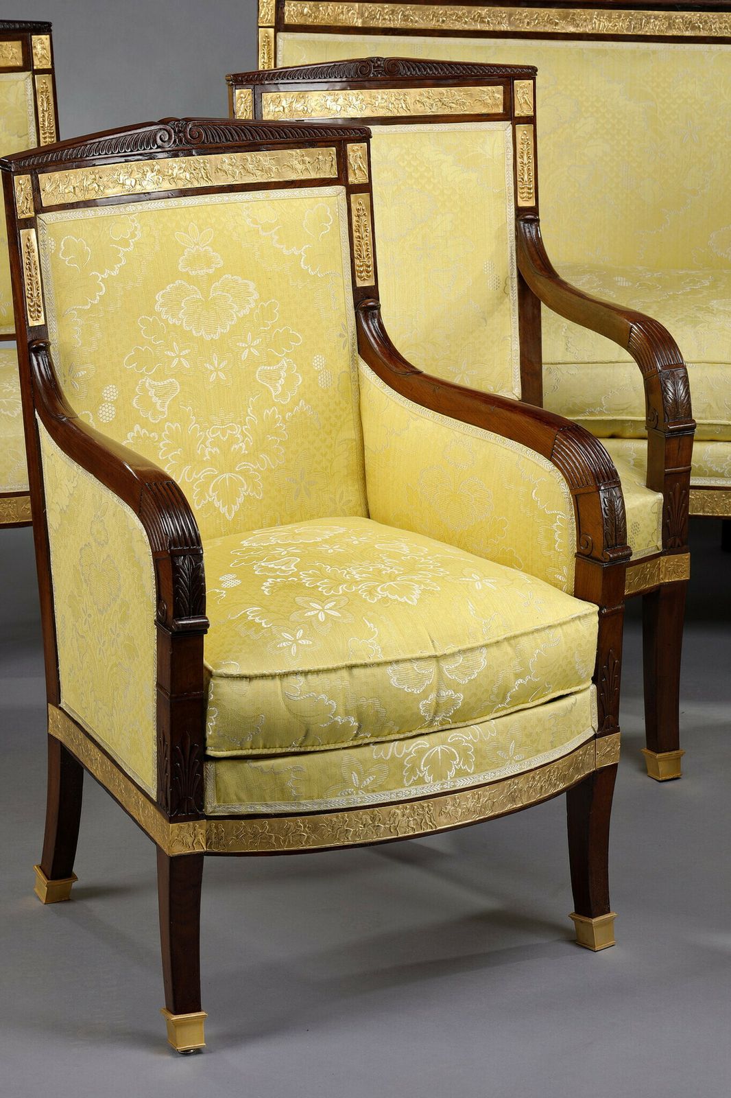 Mahogany Living Room Set With Four Armchairs, Two Bergères And A Sofa photo for sale