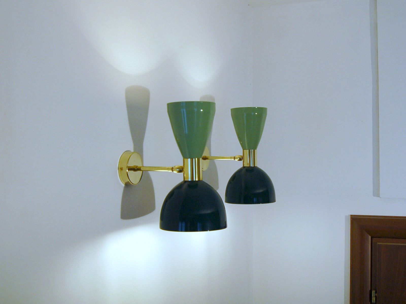 Pair Of Wall Lamp Metal / Brass Light Green / Dark Green   Style '50 photo vintage