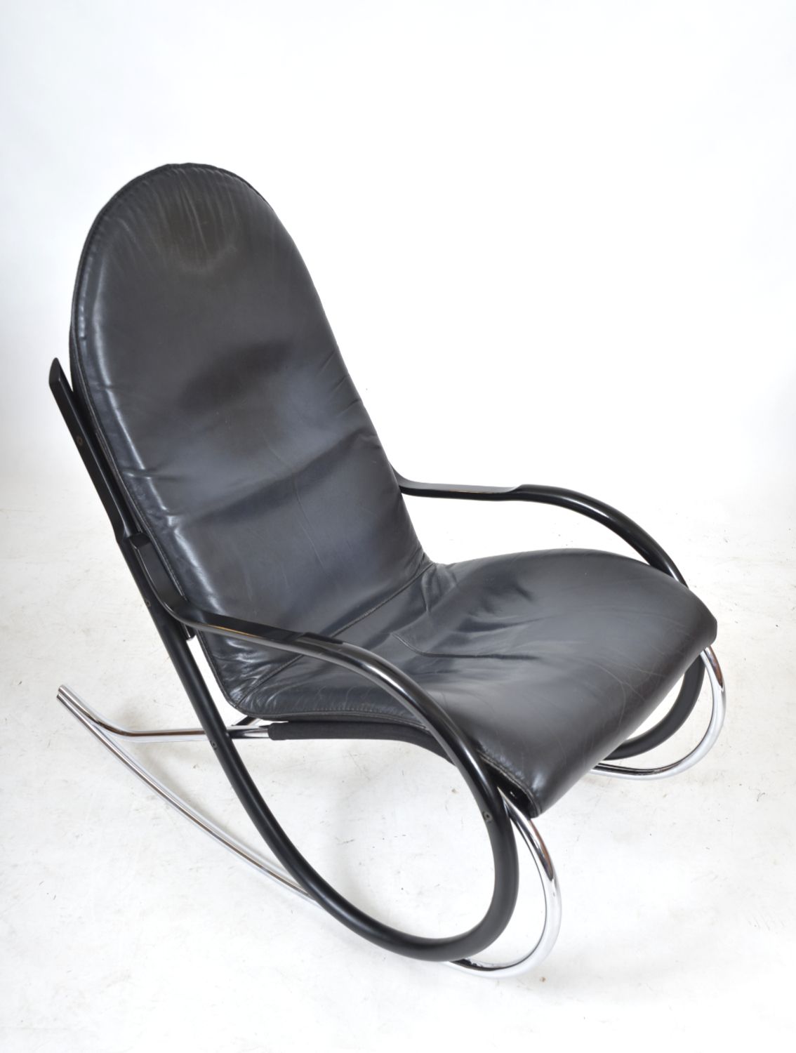 1970s Paul Tuttle Nonna Rocking Chair For Strässle International, Switzerland Rocker Chrome Leather photo 1295.0