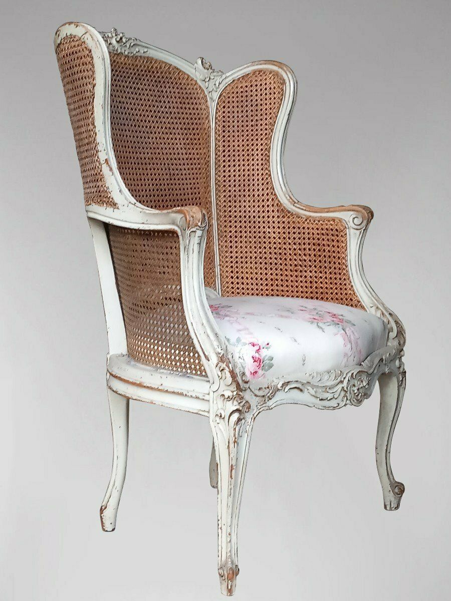 Wingress With Ears Cannage Style Louis XV Fabric Pink Flowers Jean Monro photo for sale