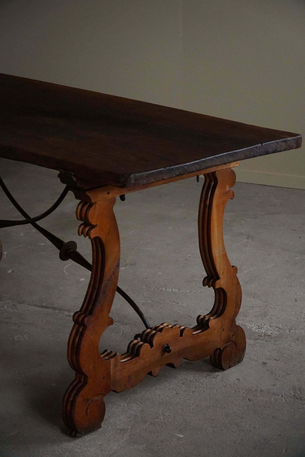 Antique Spanish Brutalist Table In Solid Oak & Wrought Iron, 19th Century photo 3081.0