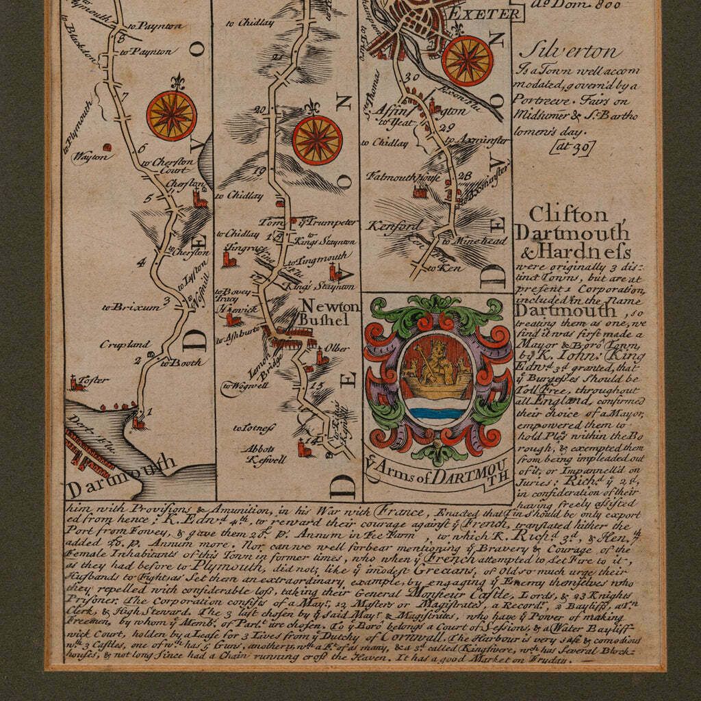 Antique Coaching Road Map, South Devon, English, Framed, Cartography, Georgian photo 295.0