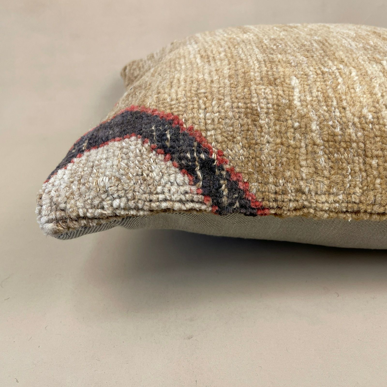Antique Kilim Cushion Turkish Feather Filled Handwoven Abstract Beige Muted photo furniture
