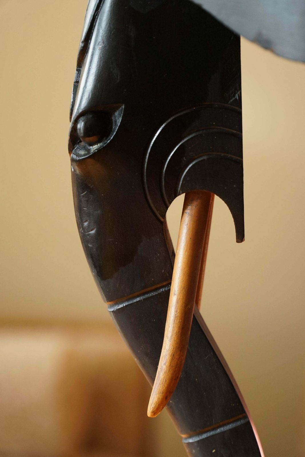 Ebonized Hardwood Side Table With 3 Elephant Head Legs, East Indian, 1920s photo for sale