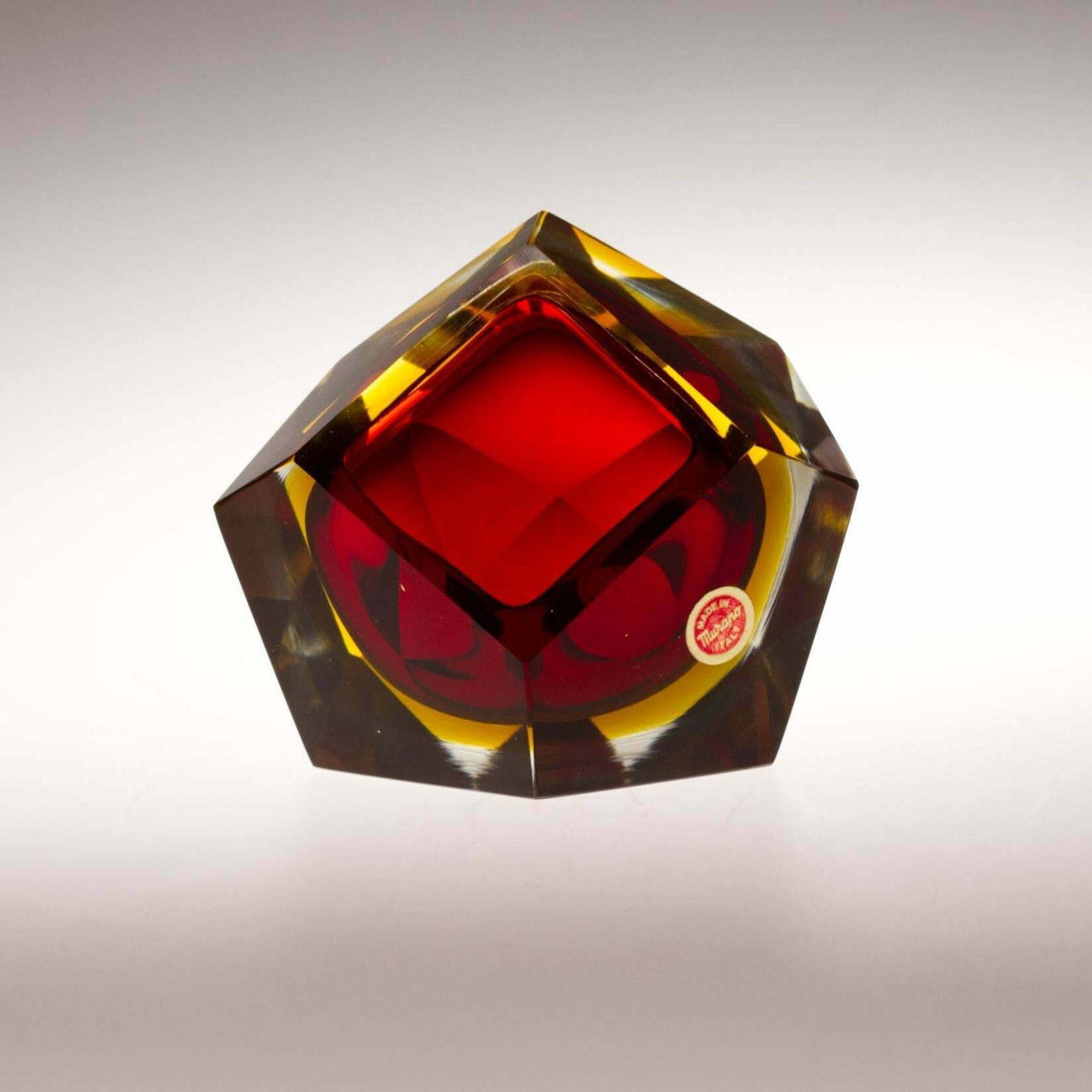 Murano Sommerso Red Faceted Glass Bowl By Flavio Poli 1960´S photo buy