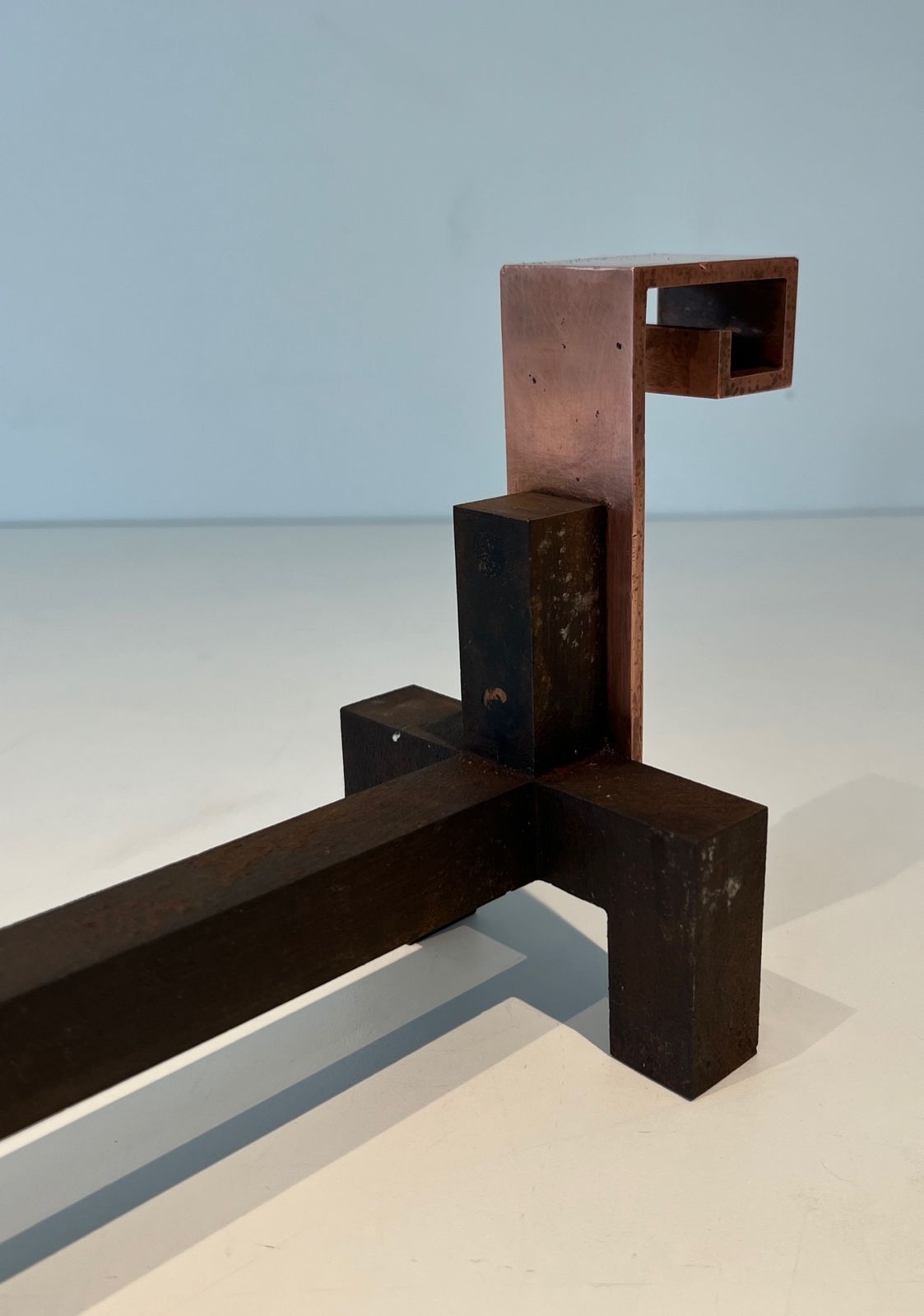photo buy Pair Of Modernist Chenets In Copper And Forged Iron