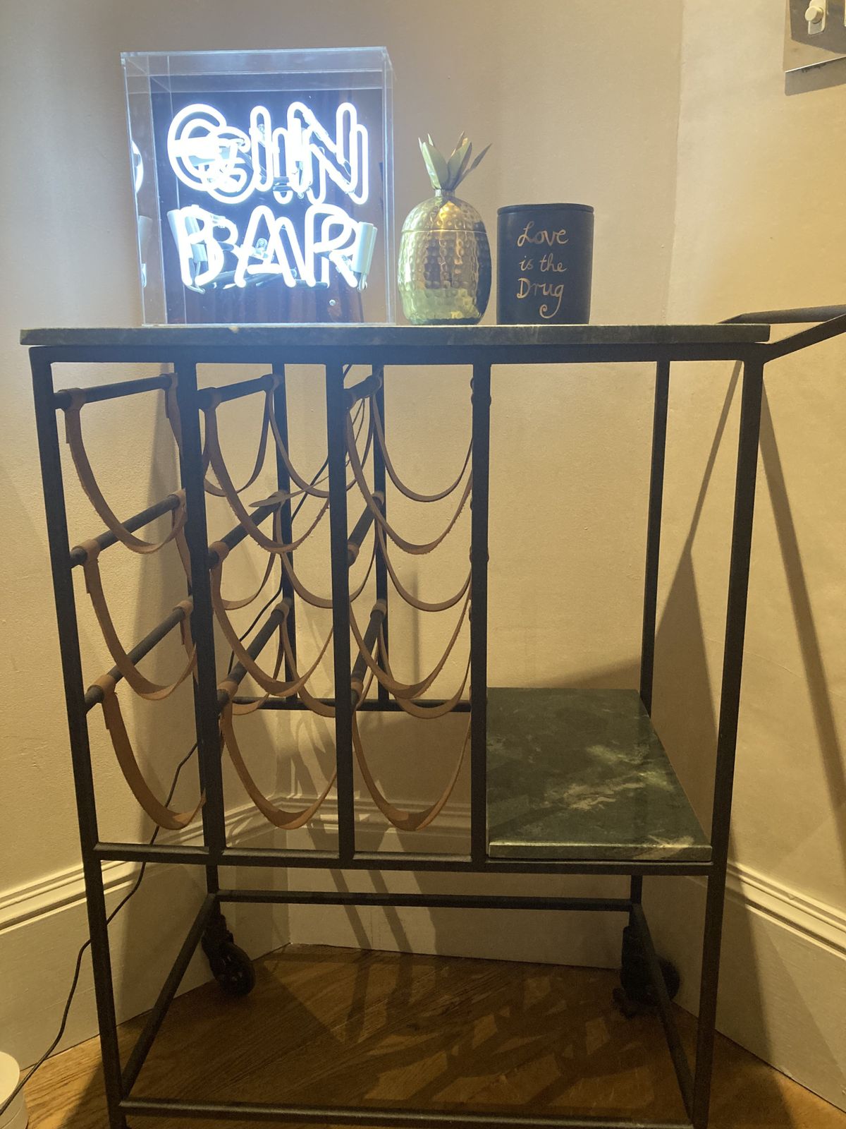 Vintage Green Marble Topped Wine Trolley photo furniture
