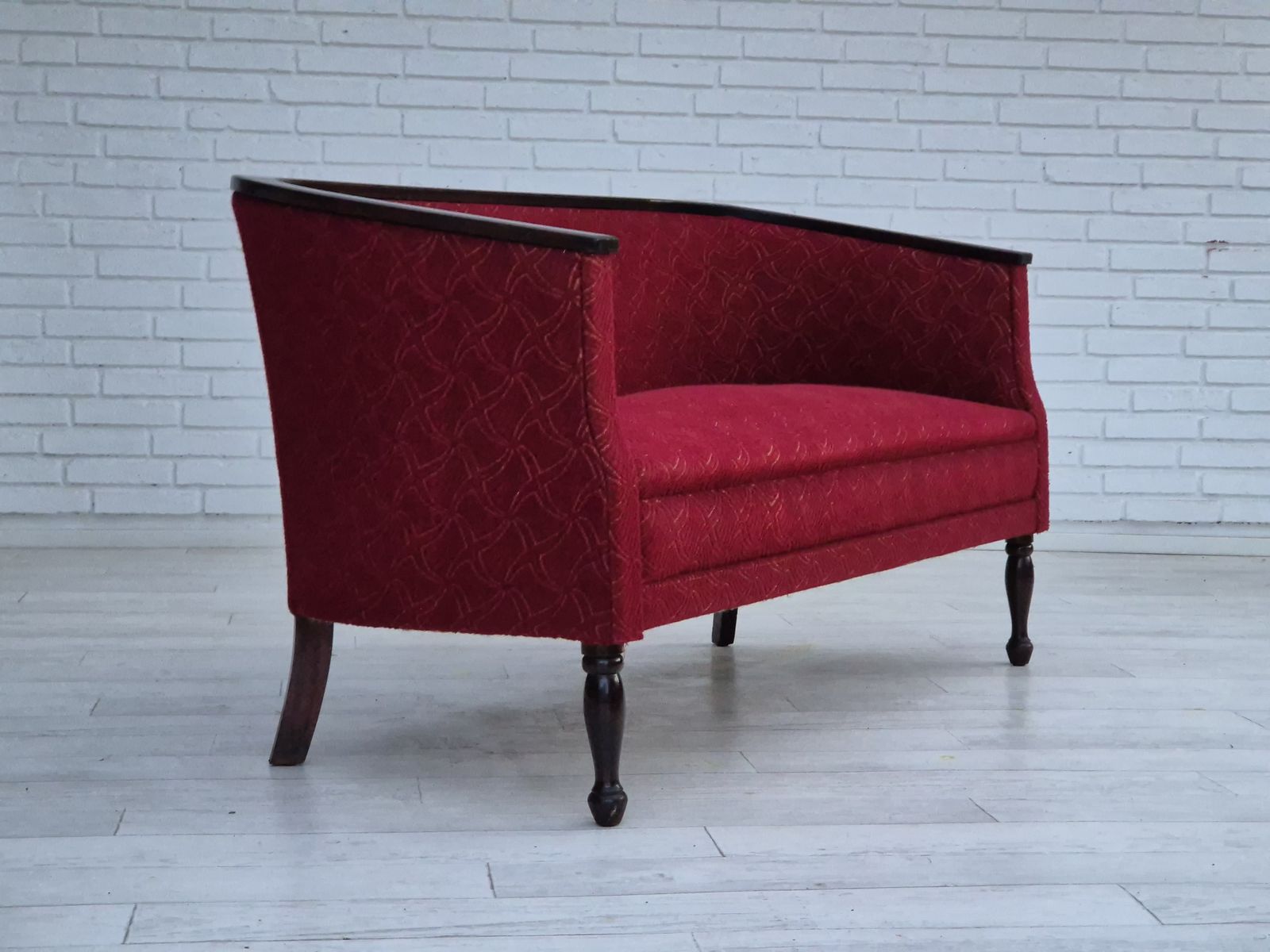1950s, Danish 2 Seater Sofa, Original Very Good Condition, Ash Wood. photo Furniture
