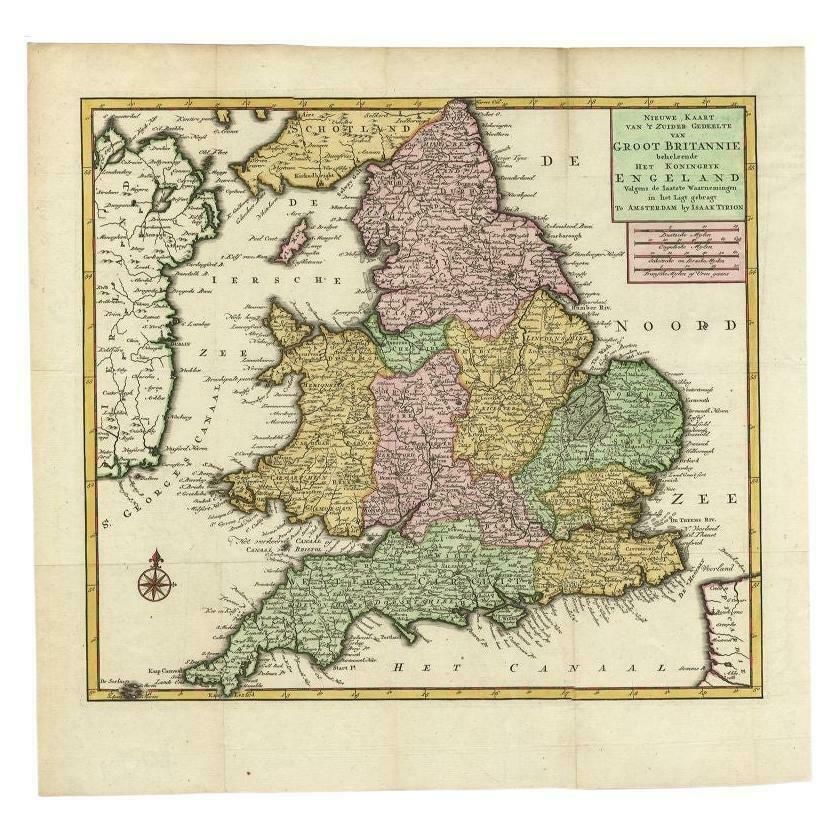 Antique Map Of The South Part Of Great Britain By Tirion, C.1750 photo furniture