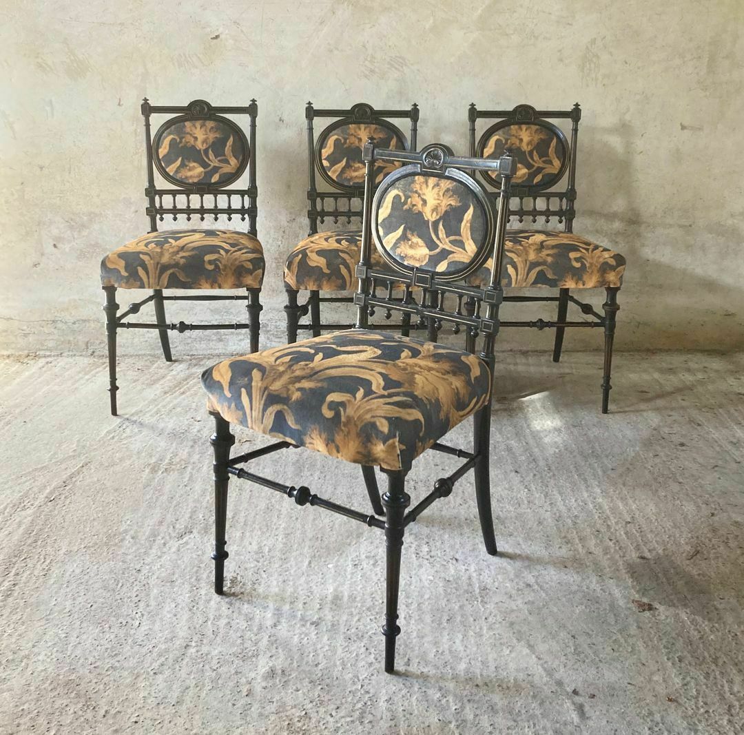 A Set Of 4 Aesthetic Movement Ebonised And Gilt Chairs