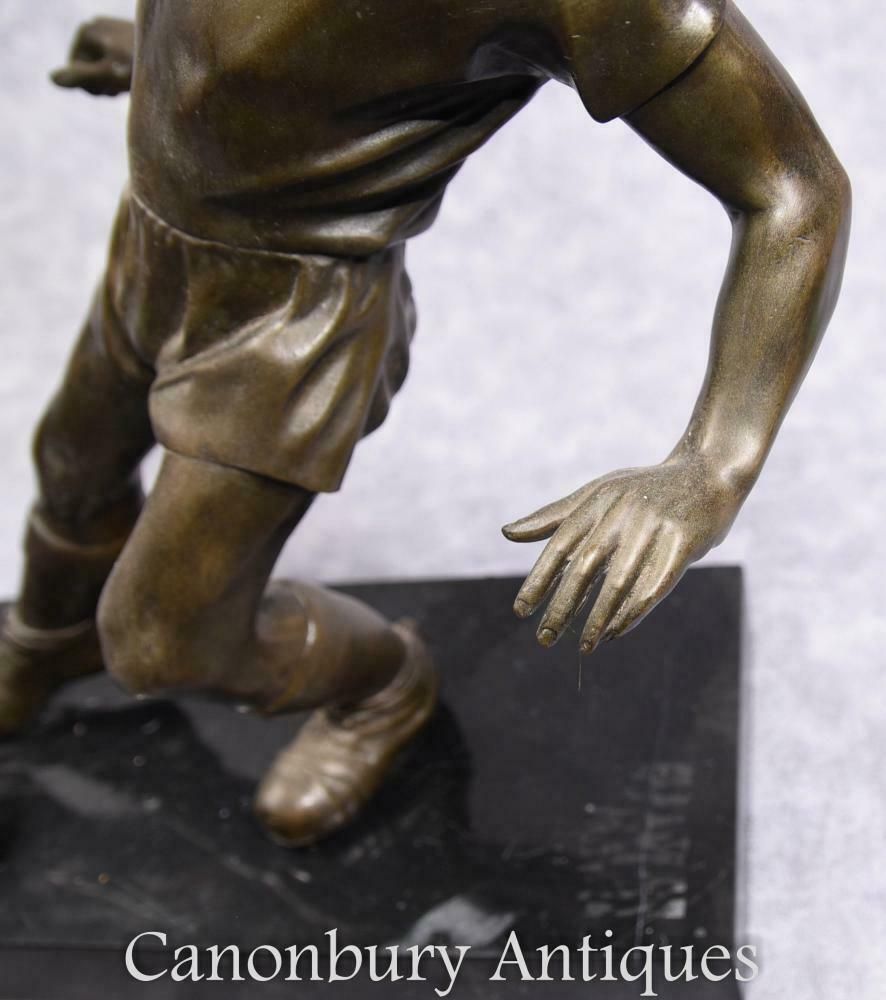 Pair English Bronze Football Players Soccer Art Sport photo furniture