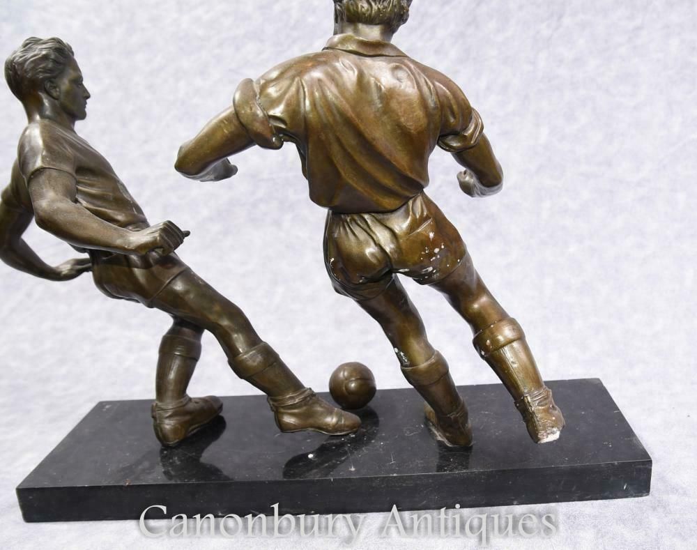 495.0 Pair English Bronze Football Players Soccer Art Sport photo