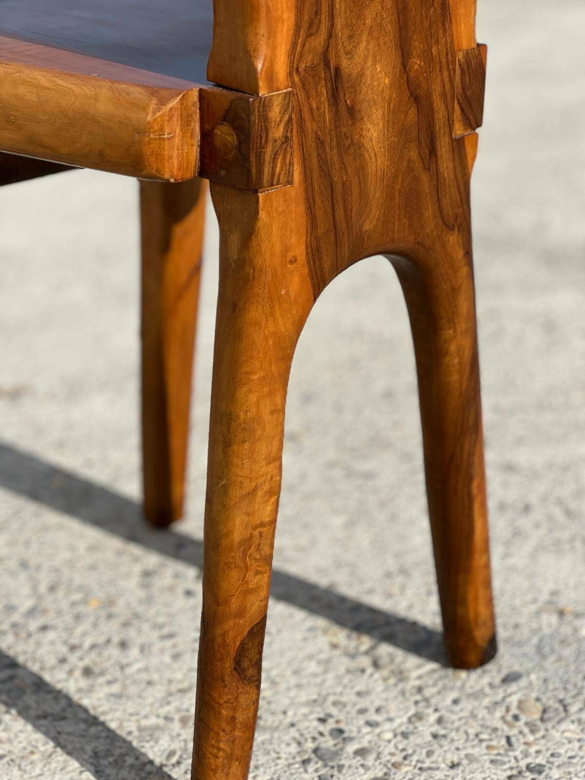 Sculptural High Back Chairs In Solid Olive Wood, France, 1960s, Set Of 6 photo vinterior