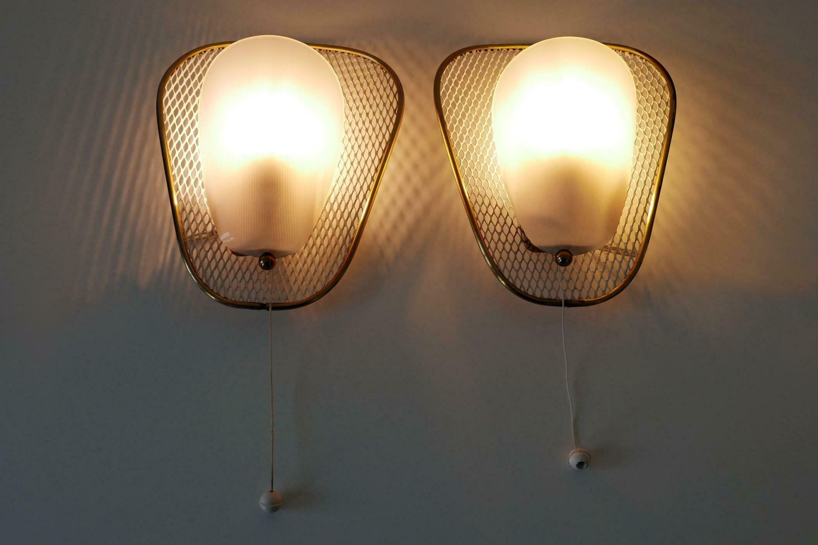 Set Of Two Rare & Elegant Mid Century Modern Sconces Or Wall Lamps Germany 1950s photo vintage