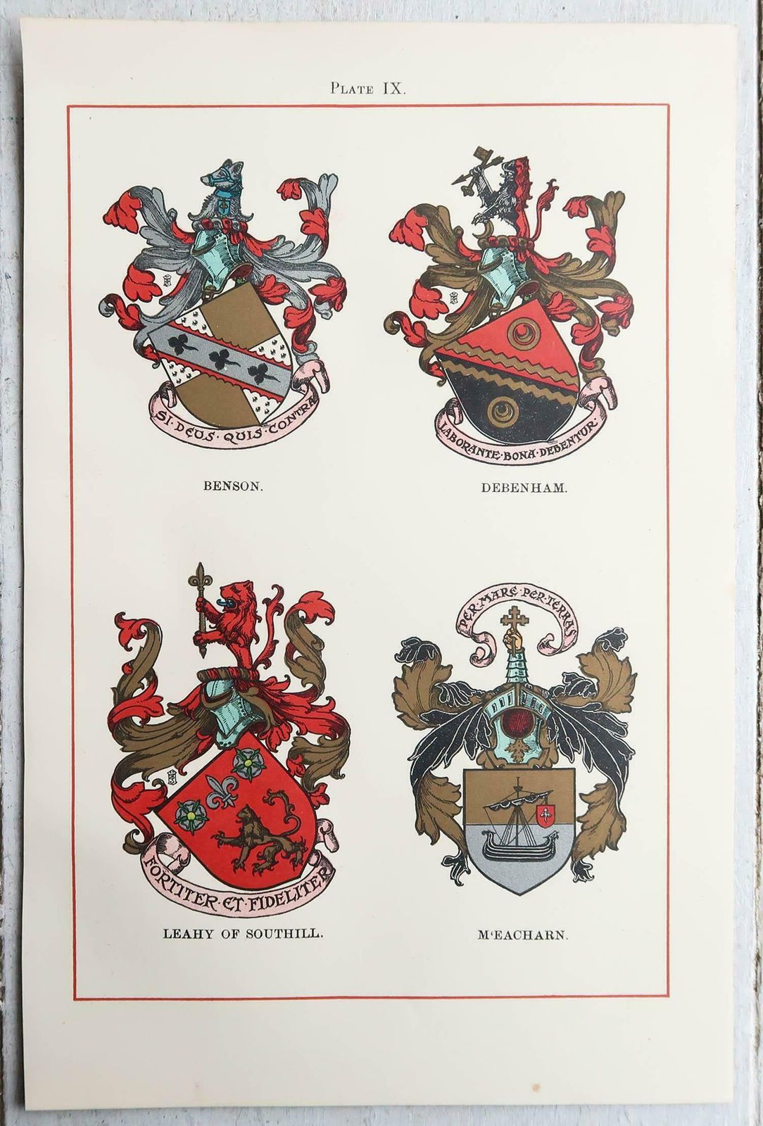 photo for sale Set Of 12 Antique Prints Of English Family Coats Of Arms. C.1900