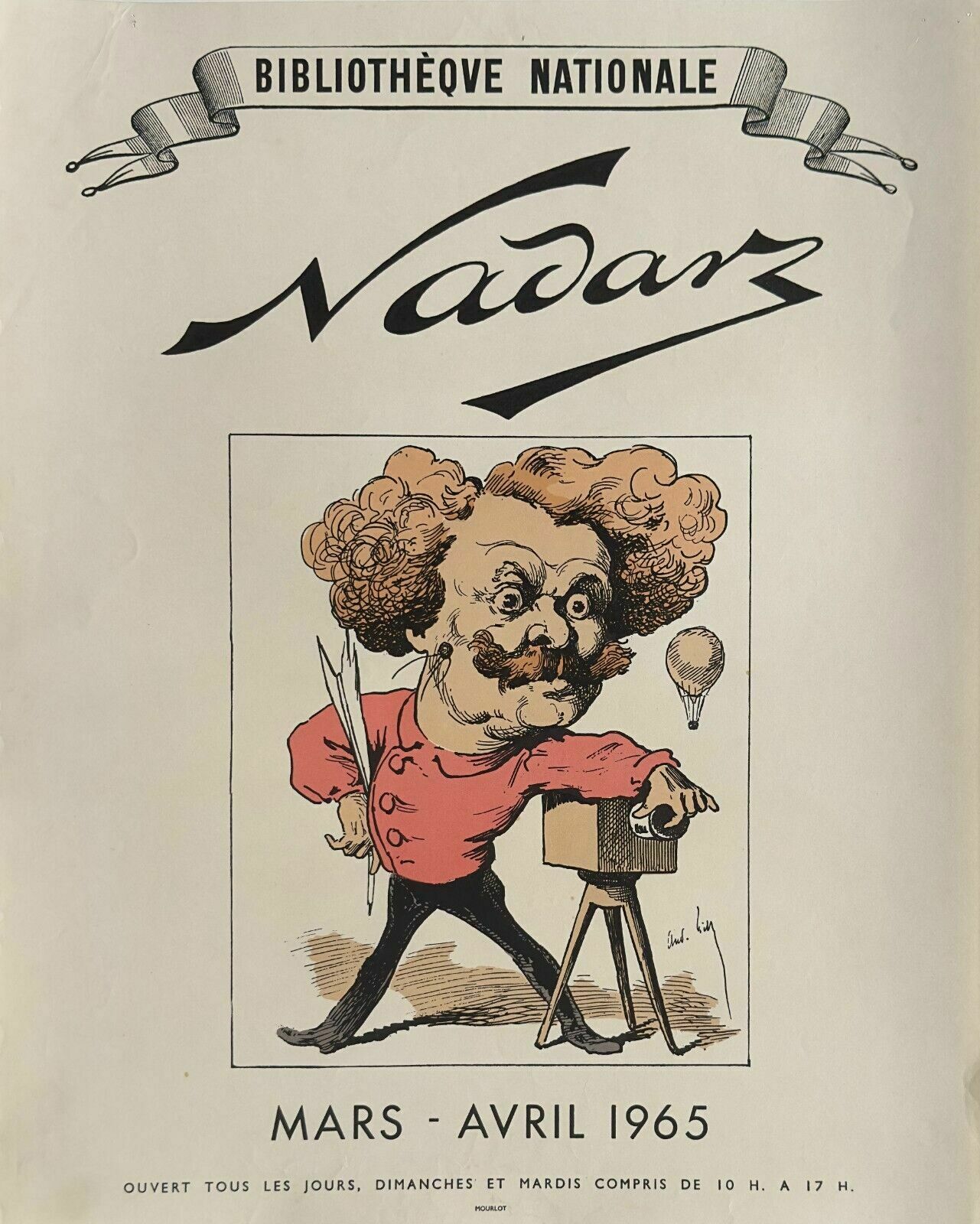 Nadar Art Vintage Poster National Library Exhibition Poster Paris 1965 Mourlot