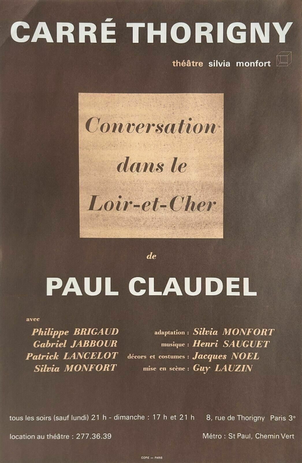 Theater Silvia Monfort   Poster Paul Claudel Conversations Loir Et Cher 1973