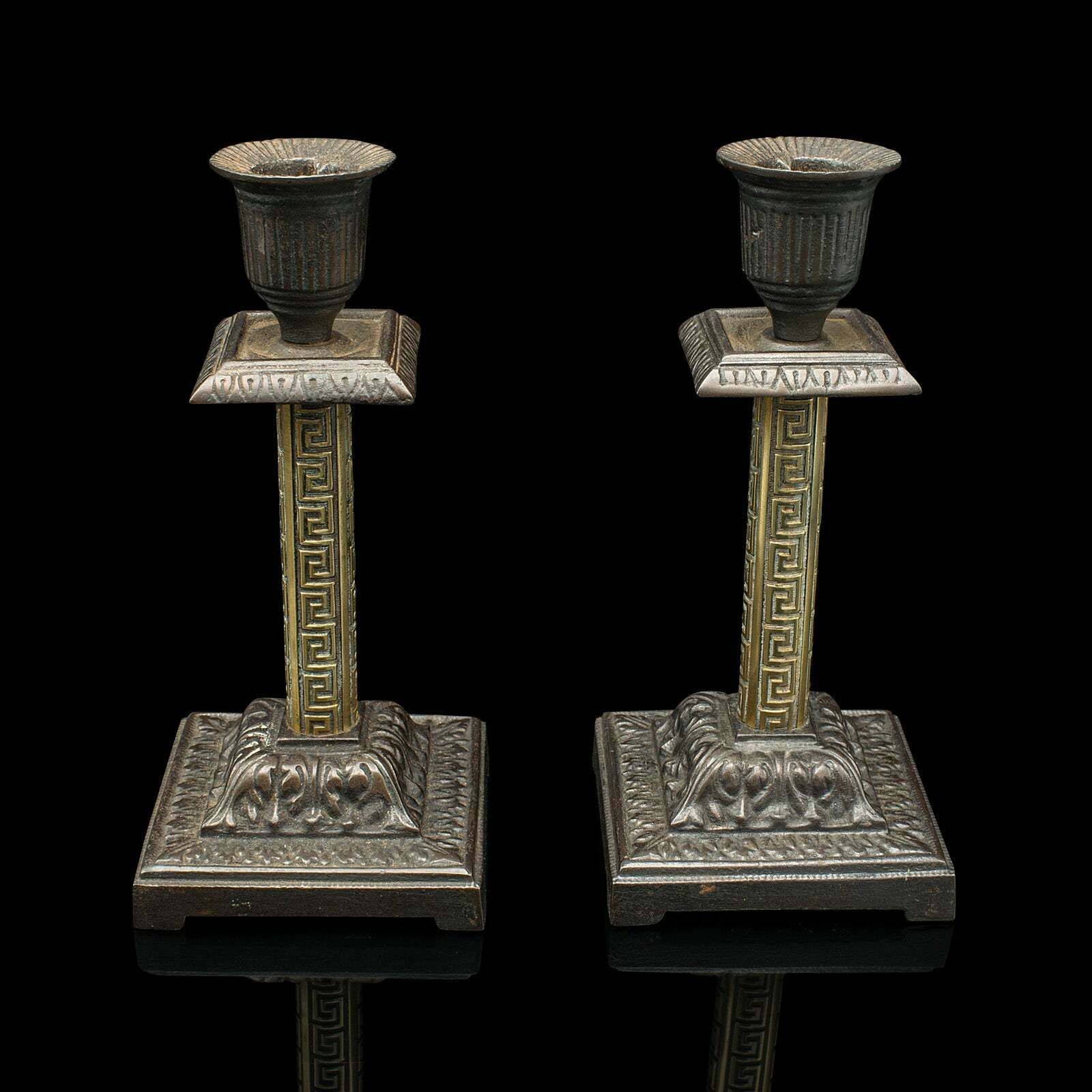 Pair Of Antique Aesthetic Period Candlesticks, English, Brass, Stand, Victorian photo furniture
