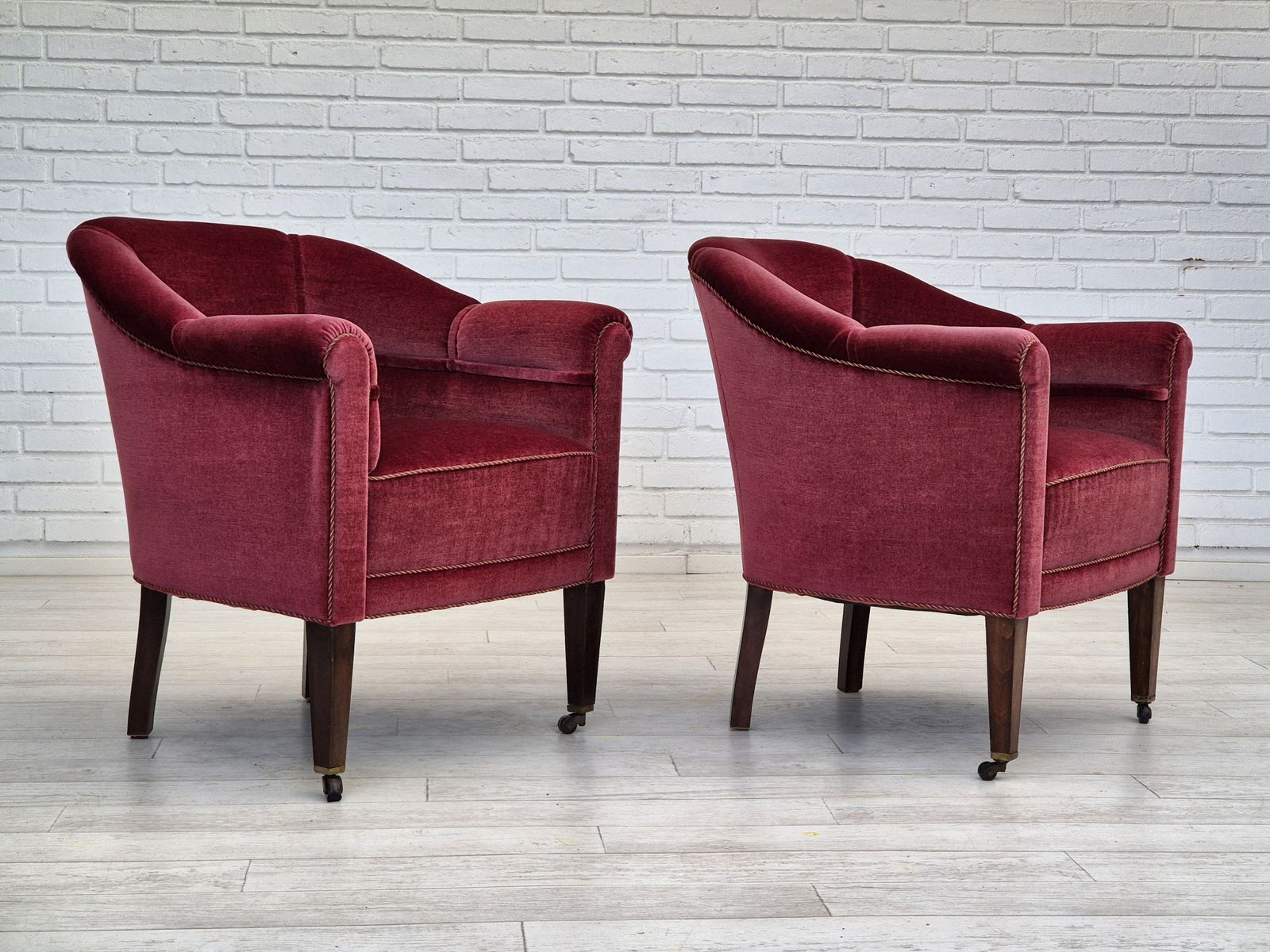 1950s, Danish Lounge Chairs, Original Condition, Furniture Velour, Ash Wood Legs. photo furniture