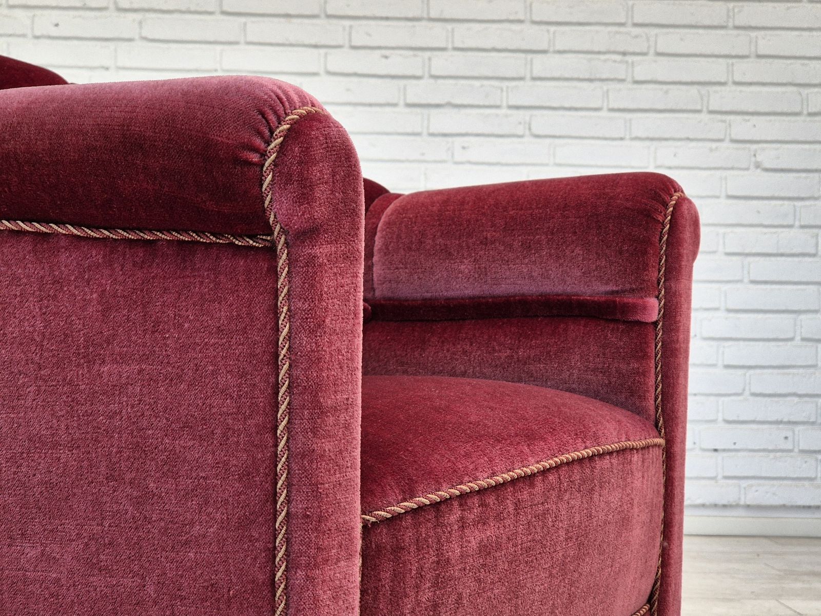 photo furniture 1950s, Danish Lounge Chairs, Original Condition, Furniture Velour, Ash Wood Legs.