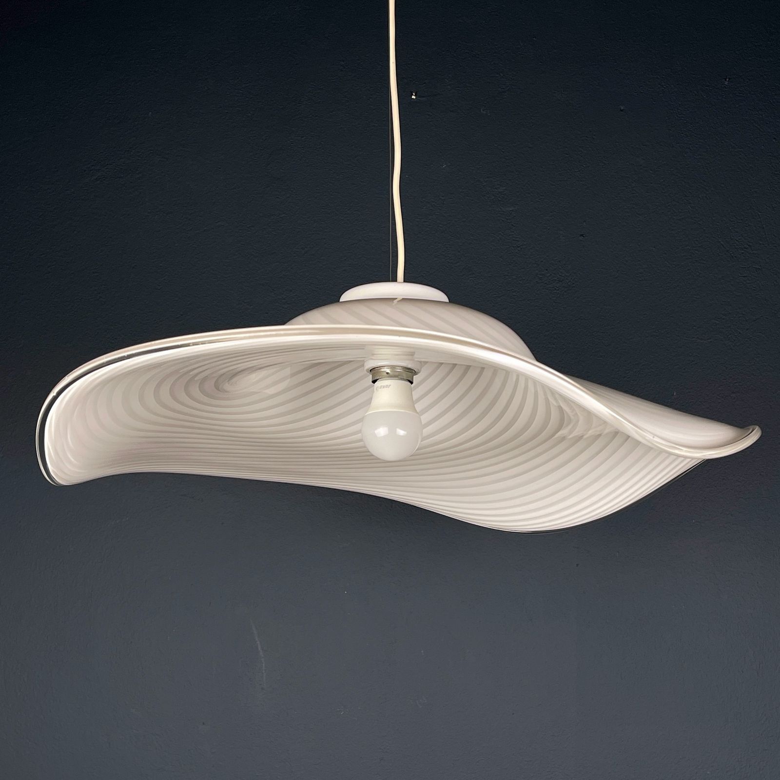 Vintage Swirl White Murano Glass Pendant Lamp Italy 1970s photo 690.0