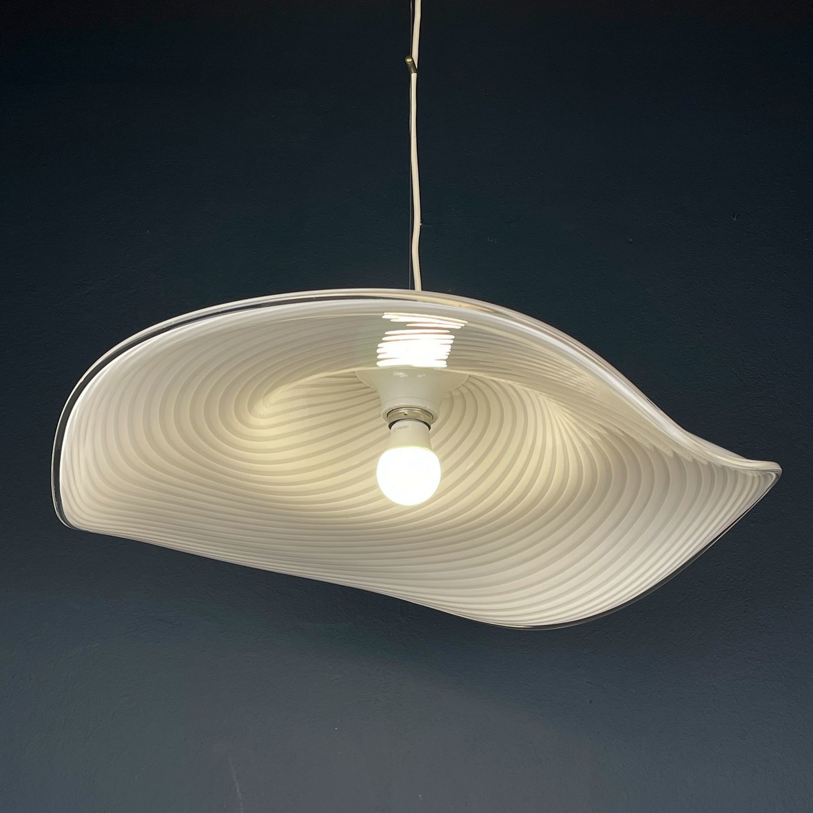 690.0 Vintage Swirl White Murano Glass Pendant Lamp Italy 1970s photo