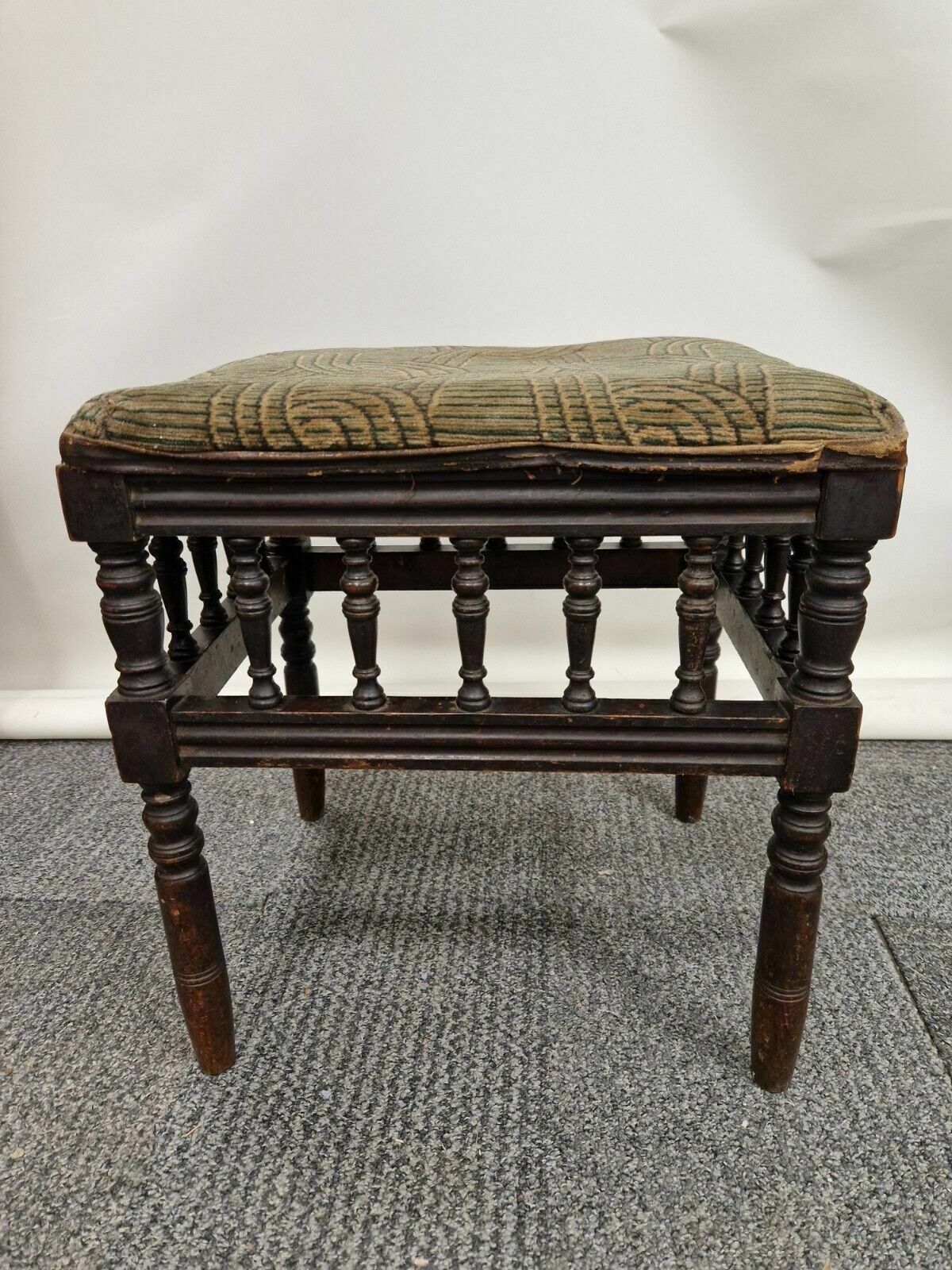 Edwardian Turned Spindle Upholstered Stool photo furniture